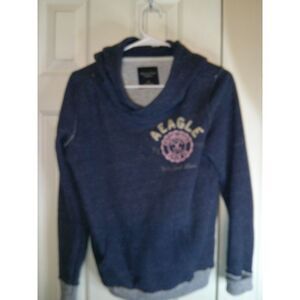 American Eagle Hoodie Pullover Drawstring‎ Cowl Neck AE Logo Blue S
